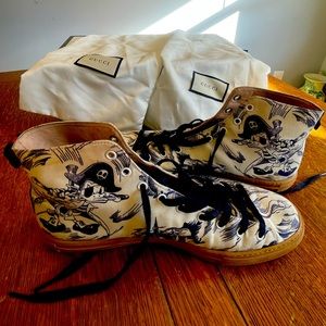 Gucci Donald Duck high tops.   Gucci / Disney collaboration.   Amazing shoes